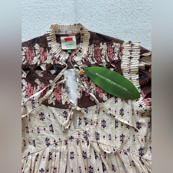 FARM RIO Ainika Maxi Floral Cream Open Yoke Mini Dress XXS - Picture 8 of 16